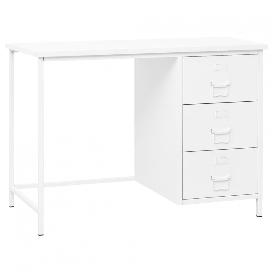 Bureau industriel avec tiroirs Blanc 105x52x75 cm Acier