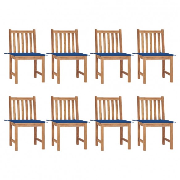 Chaises de jardin 8 pcs avec coussins Bois de teck massif