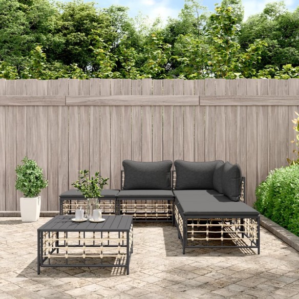 Salon de jardin 6 pcs avec coussins anthracite résine tressée