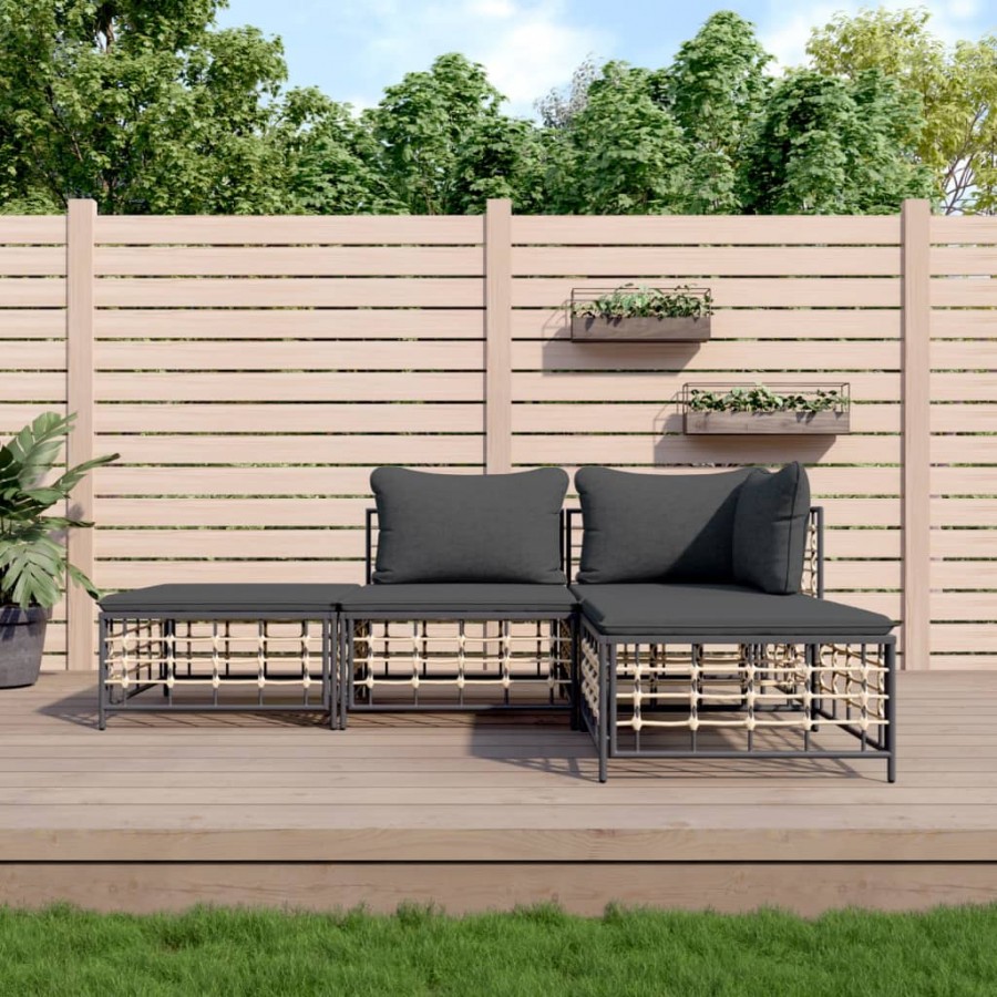 Salon de jardin 4 pcs avec coussins anthracite résine tressée