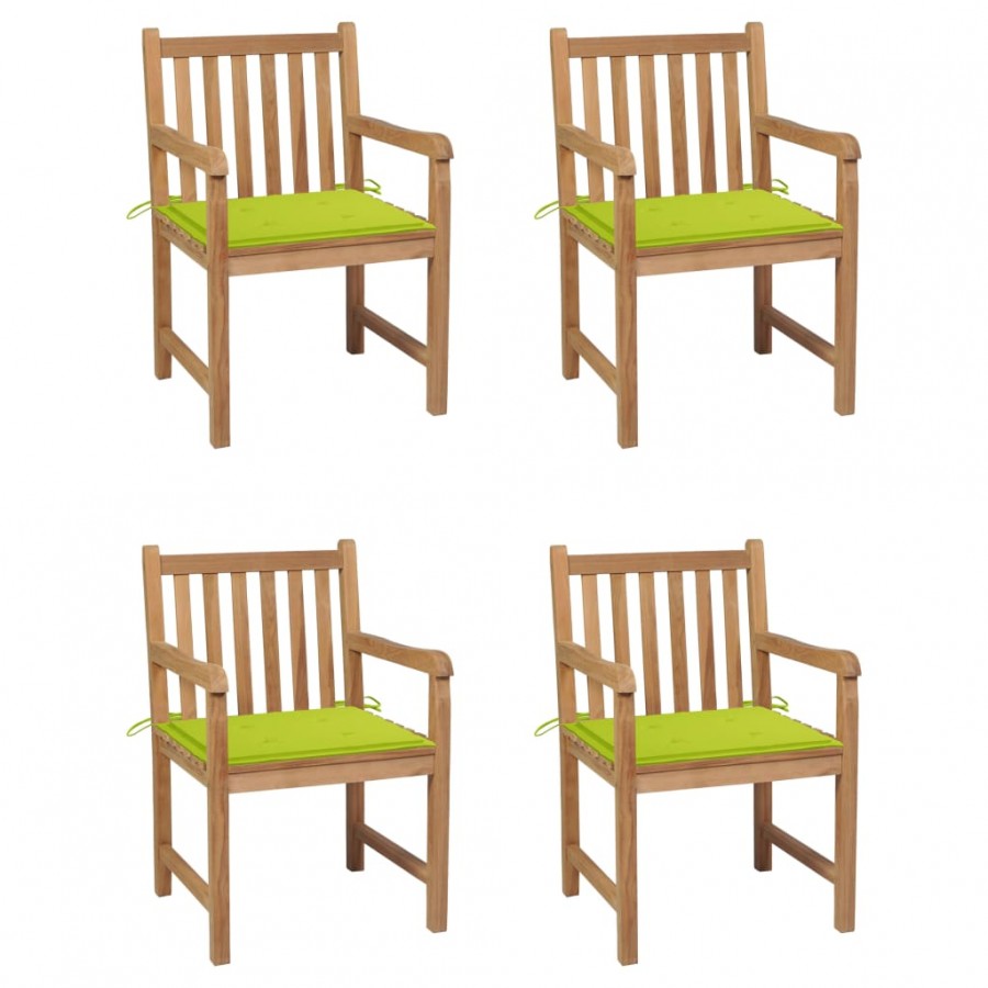 Chaises de jardin 4 pcs avec coussins vert vif Bois de teck