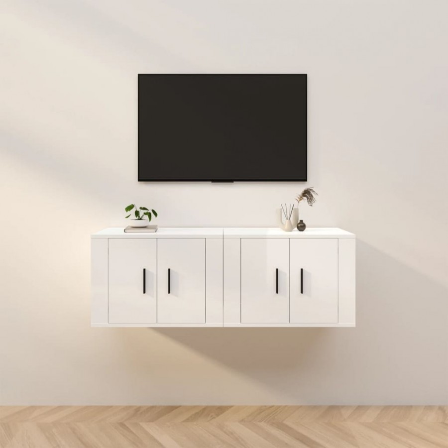 Meubles TV muraux 2 pcs blanc brillant 57x34,5x40 cm