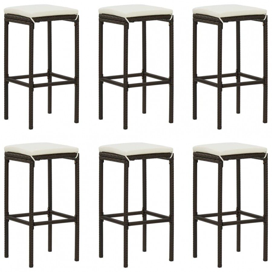 Tabourets de bar avec coussins lot de 6 marron résine tressée