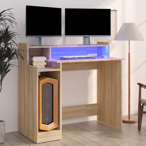 Bureau avec lumières LED Chêne 97x45x90 cm Bois d'ingénierie