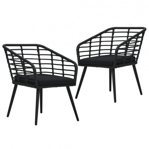 Chaises de jardin 2 pcs avec coussins Résine tressée Noir