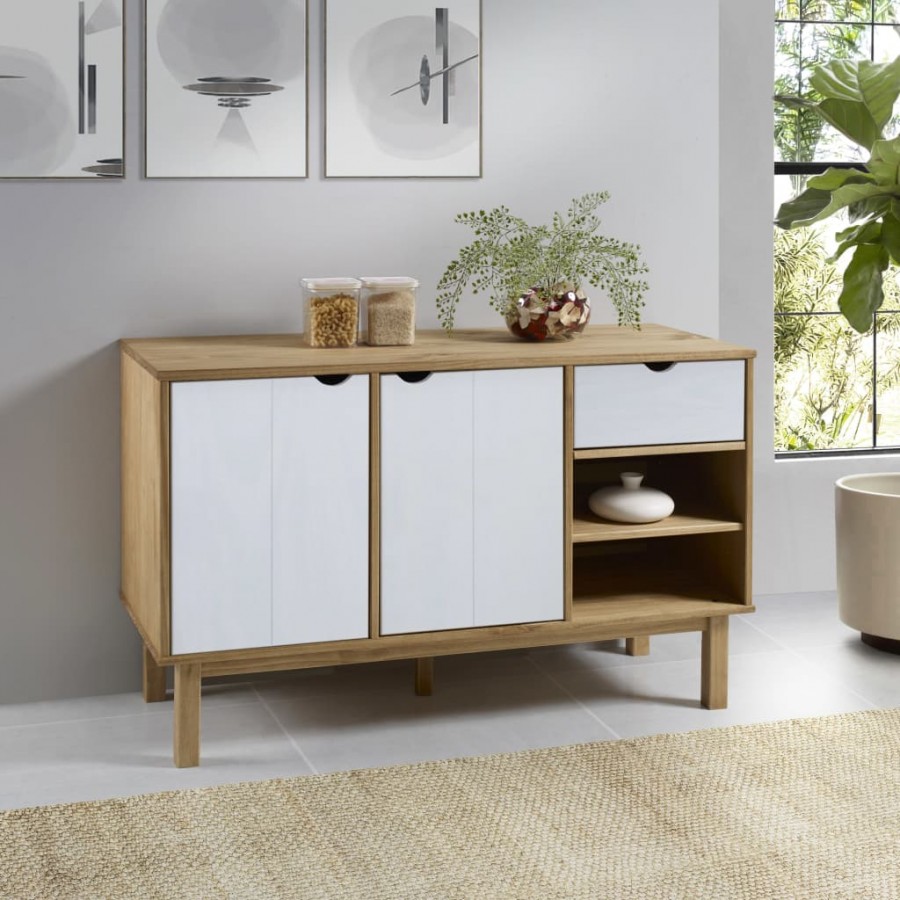 Buffet OTTA Marron et blanc 114x43x73,5 cm Bois massif pin