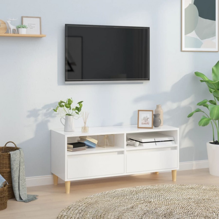 Meuble TV blanc brillant 100x34,5x44,5 cm bois d'ingénierie