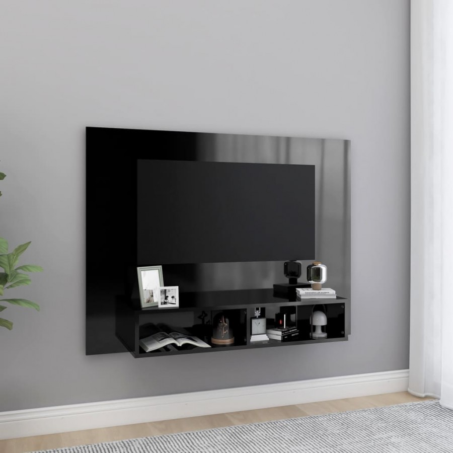 Meuble TV mural Noir brillant 120x23,5x90 cm Aggloméré