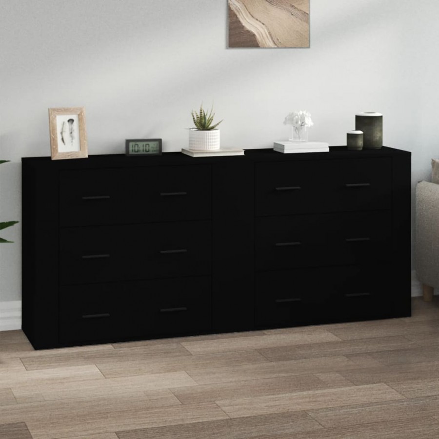 Buffets 2 pcs noir bois d'ingénierie