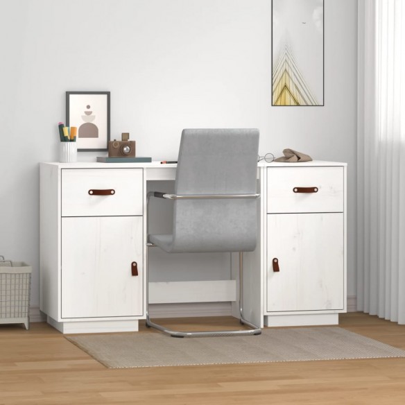 Bureau avec armoires Blanc 135x50x75 cm Bois massif de pin