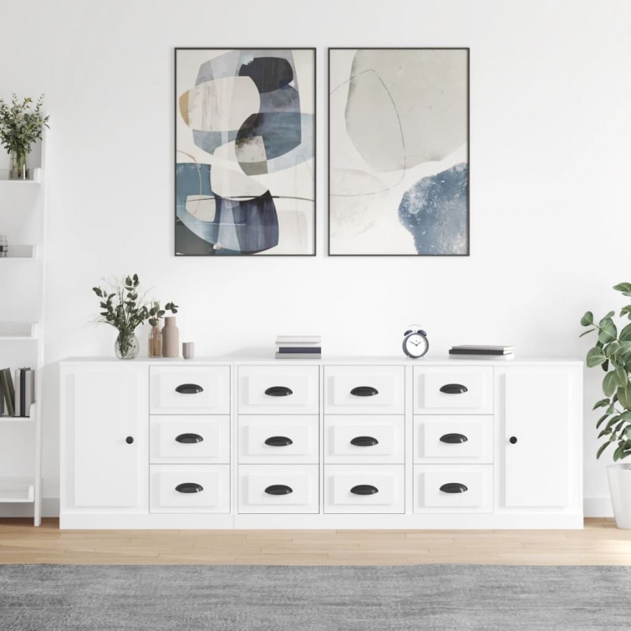 Buffets 3 pcs Blanc Bois d'ingénierie