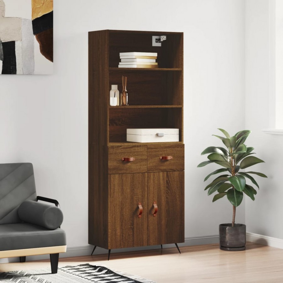 Buffet haut Chêne marron 69,5x34x180 cm Bois d'ingénierie