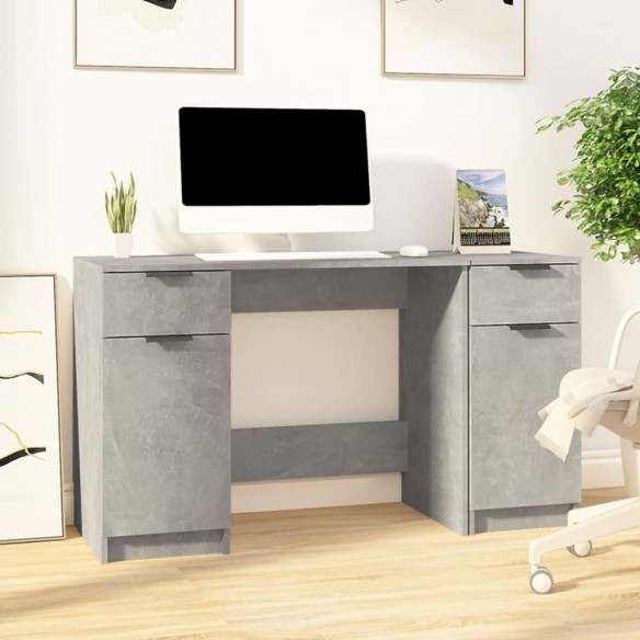 Bureau avec armoire latérale Gris béton Bois d'ingénierie