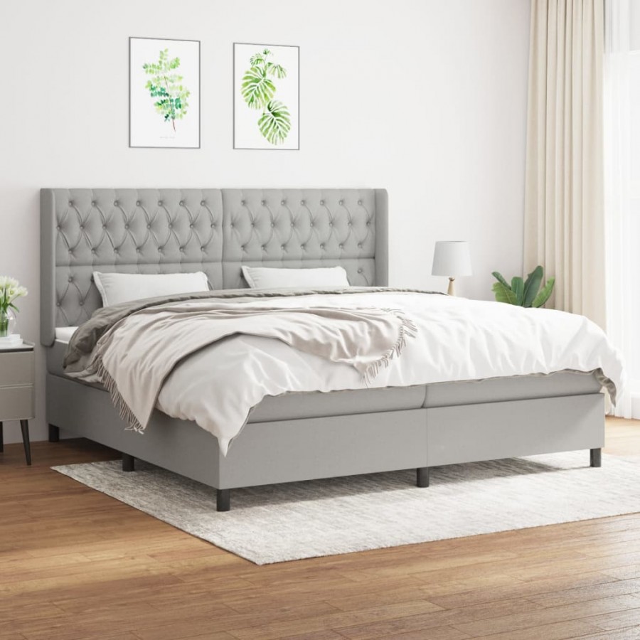 Cadre de lit avec matelas Gris clair 200x200cm Tissu