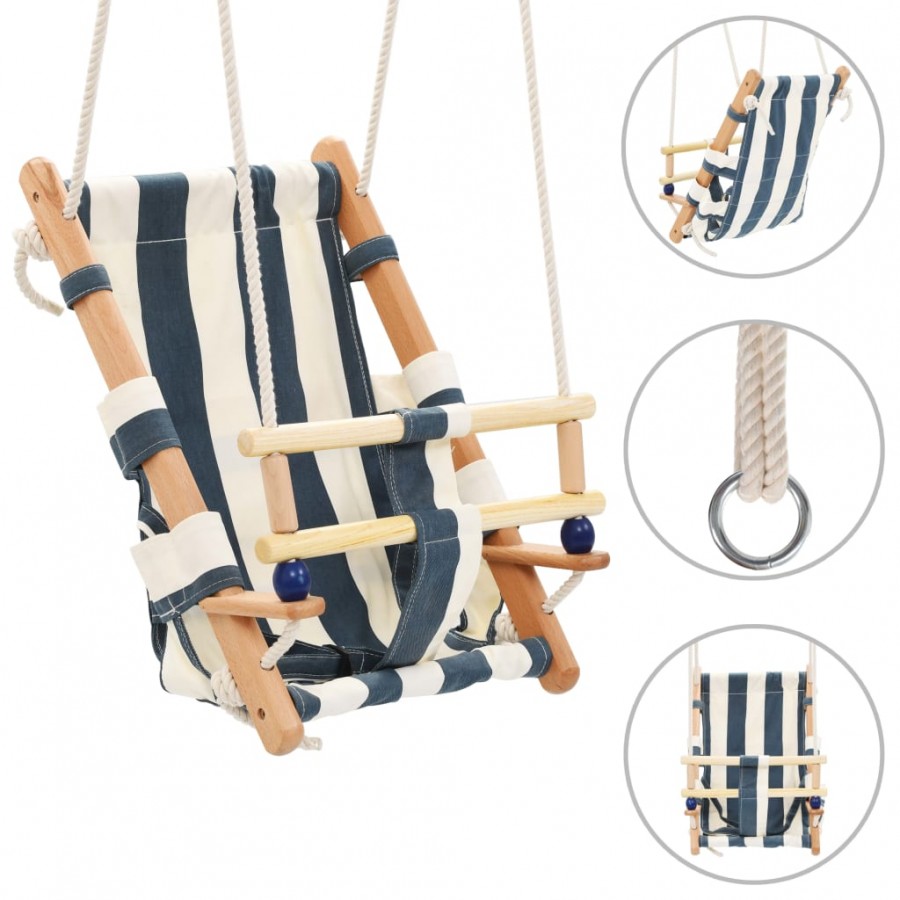 Balançoire pour bébé avec ceinture de sécurité Coton Bois Bleu