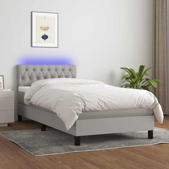 Cadre de lit avec matelas et LED Gris clair 90x200cm