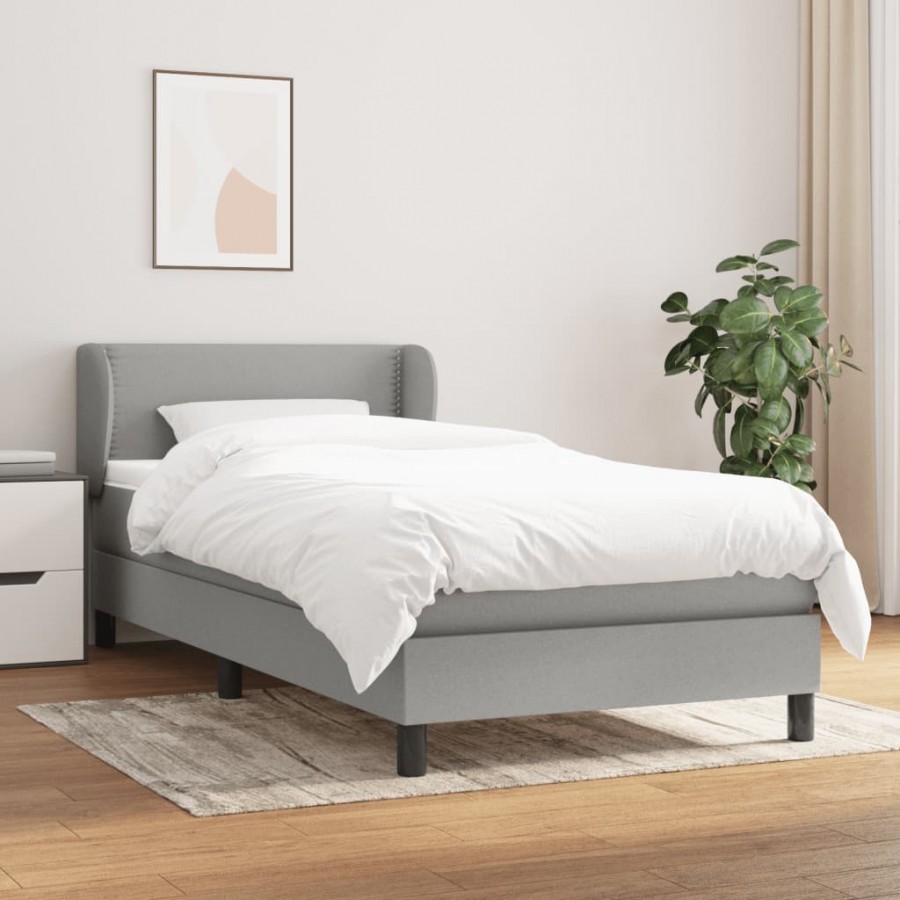 Cadre de lit avec matelas Gris clair 90x200 cm Tissu