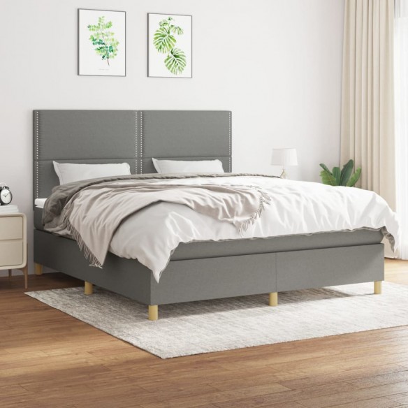 Cadre de lit avec matelas Gris foncé 160x200cm Tissu