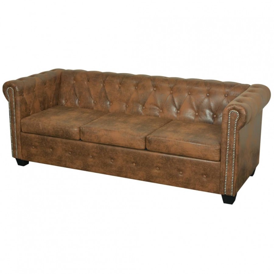 Canapé Chesterfield 3 places cuir artificiel marron