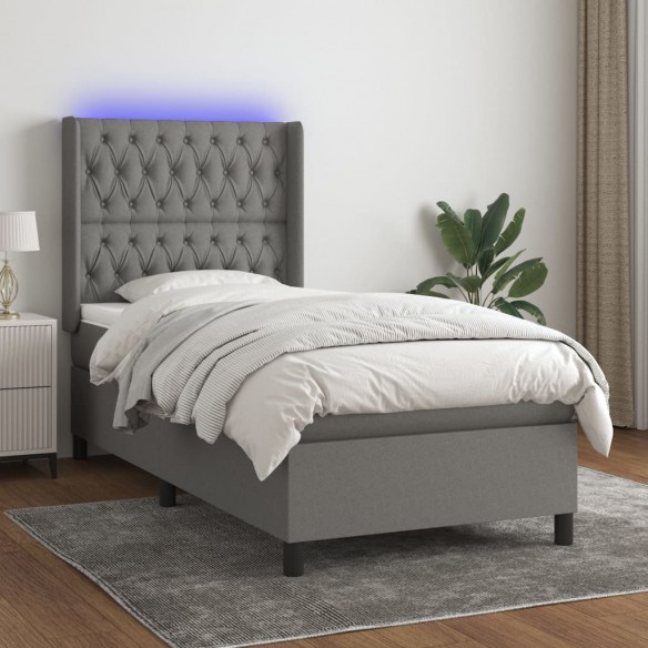 Cadre de lit matelas LED Gris foncé 100x200 cm Tissu