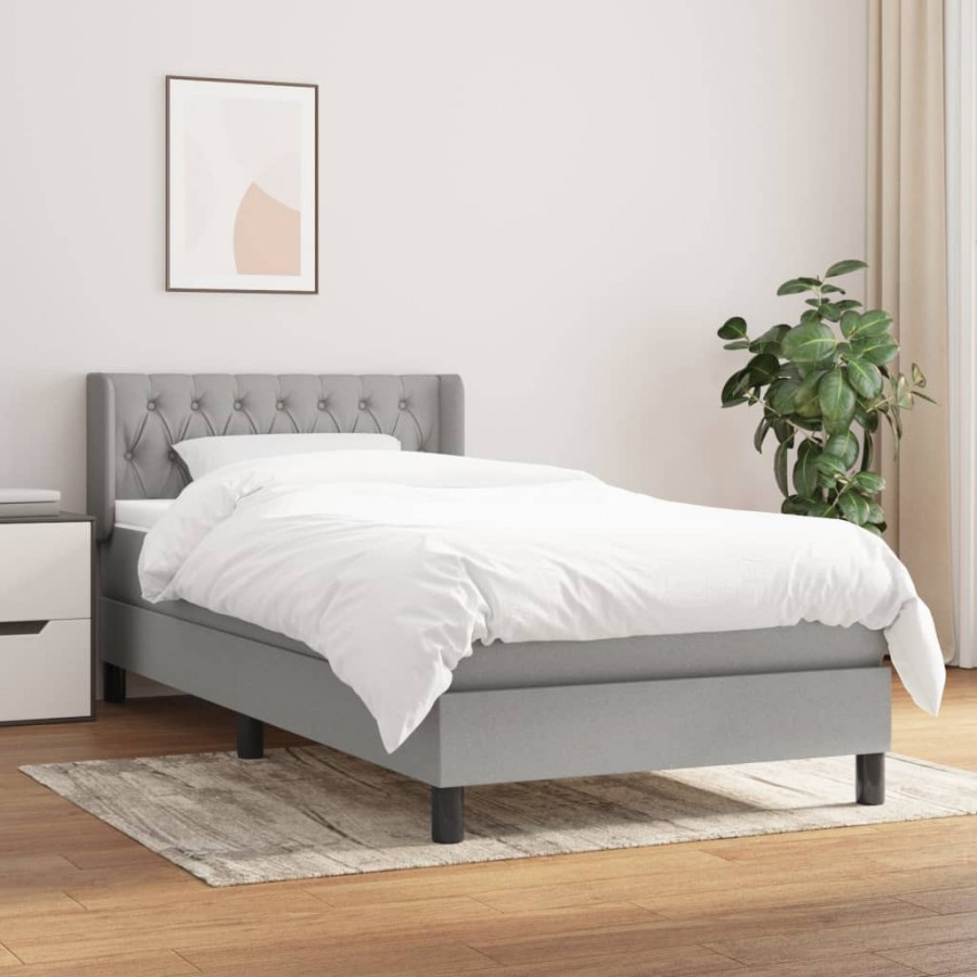 Cadre de lit et matelas Gris clair 90x190 cm Tissu