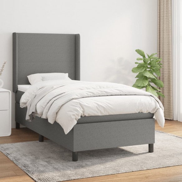 Cadre de lit avec matelas Gris foncé 100x200cm Tissu