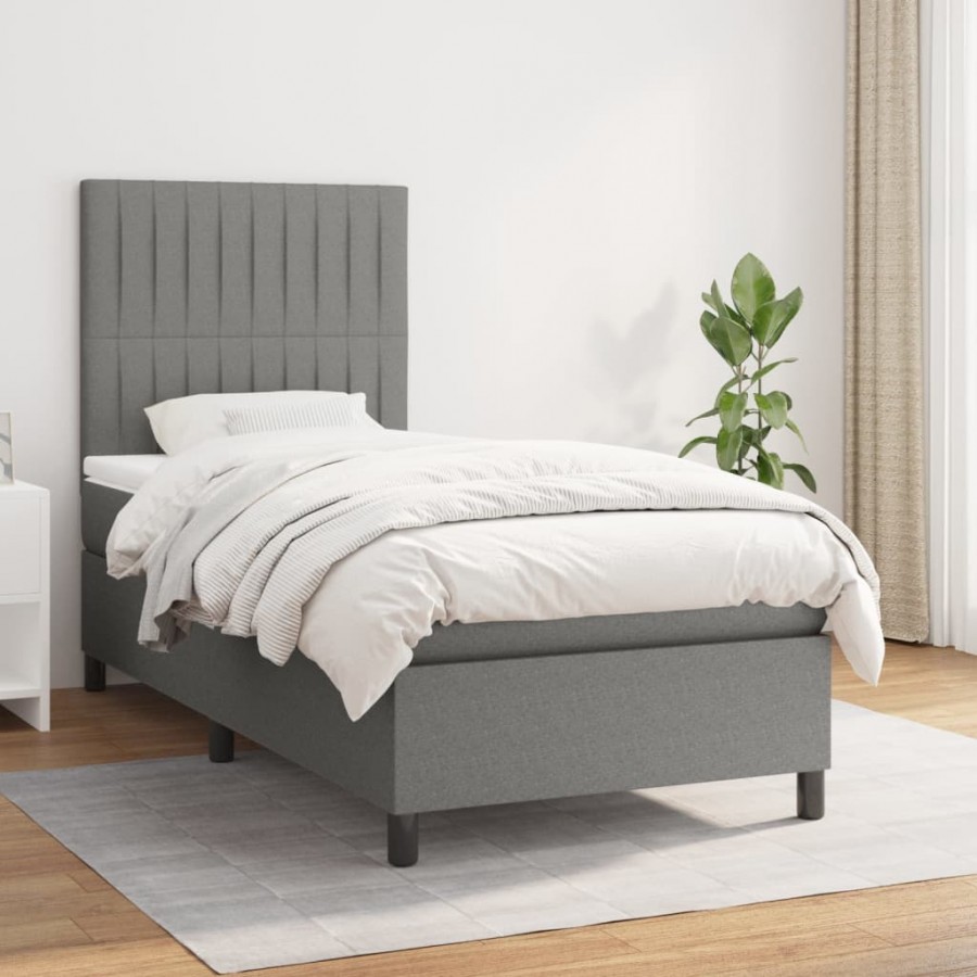 Cadre de lit avec matelas Gris foncé 100x200cm Tissu