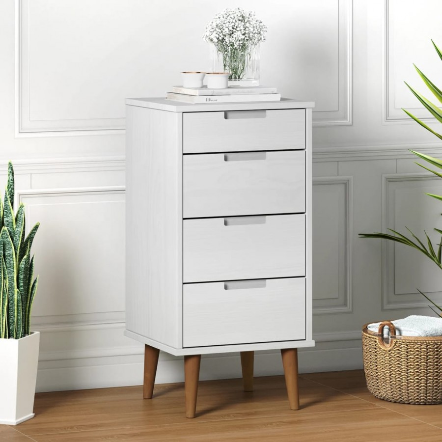 Commode MOLDE Blanc 40x35x82 cm Bois de pin massif