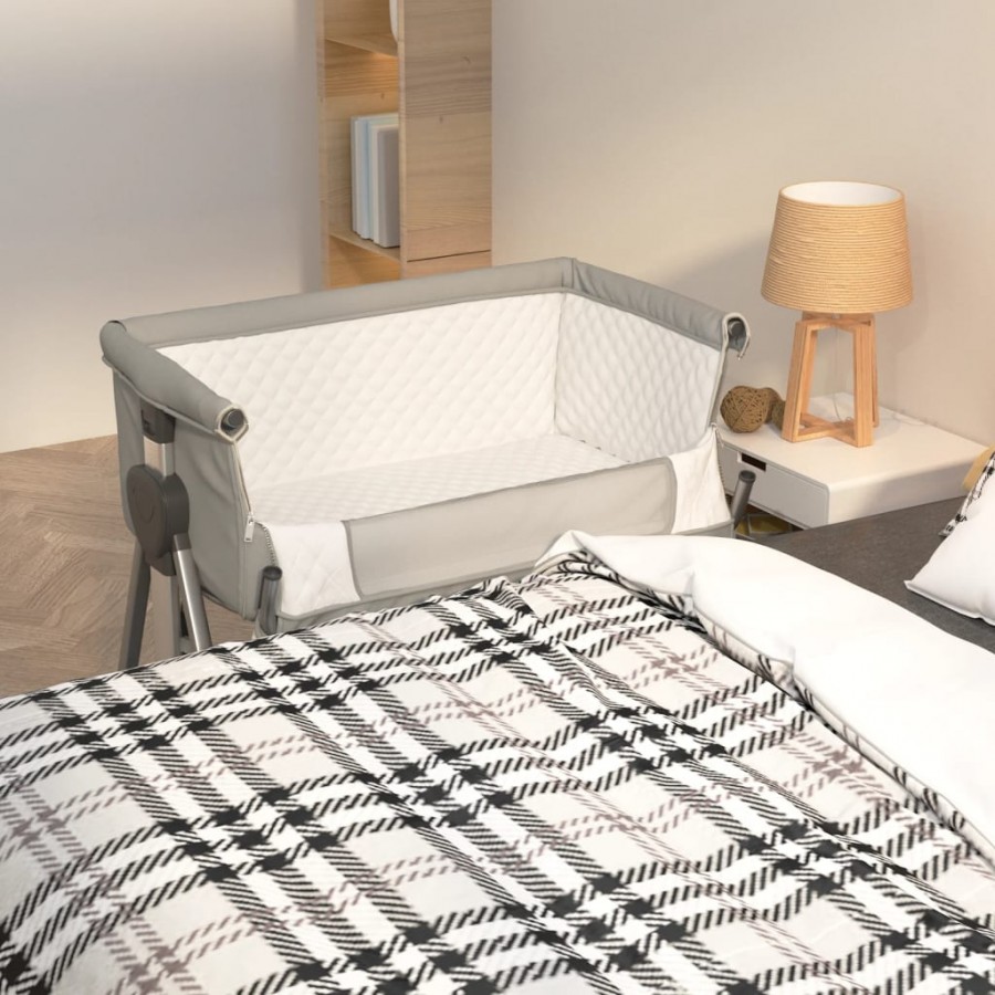 Lit pour bébé avec matelas Gris clair Tissu de lin