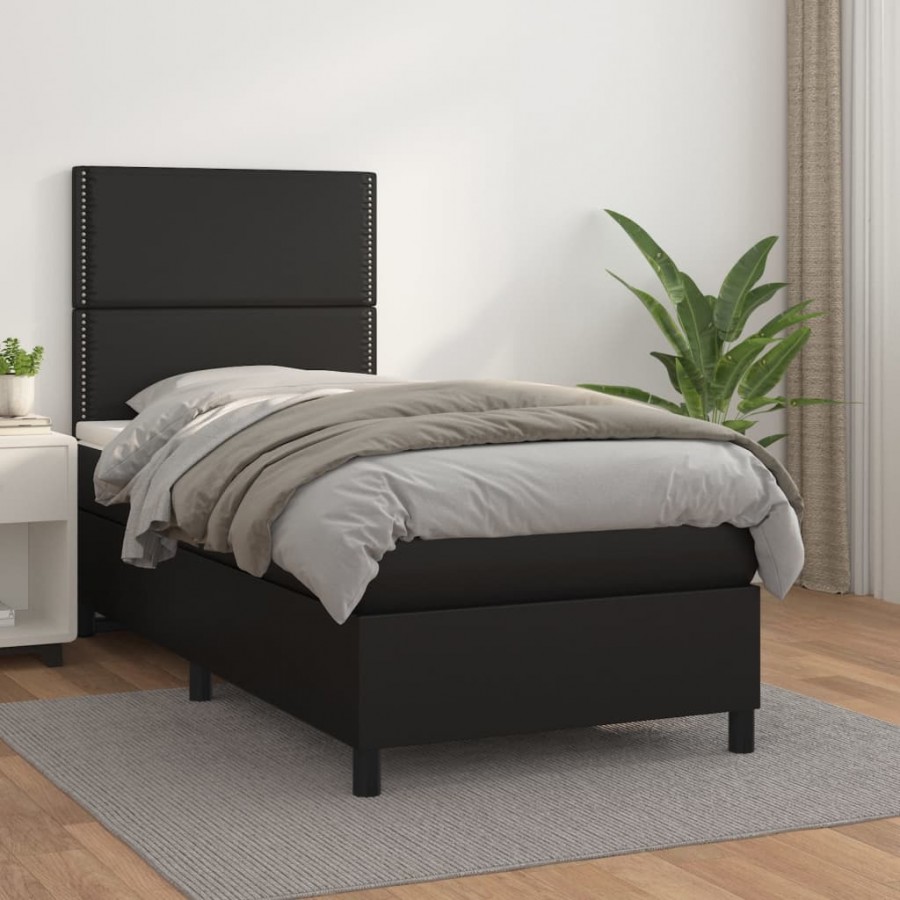 Cadre de lit avec matelas Noir 90x200 cm Similicuir