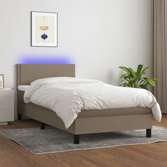 Cadre de lit avec matelas LED Taupe 90x200 cm Tissu