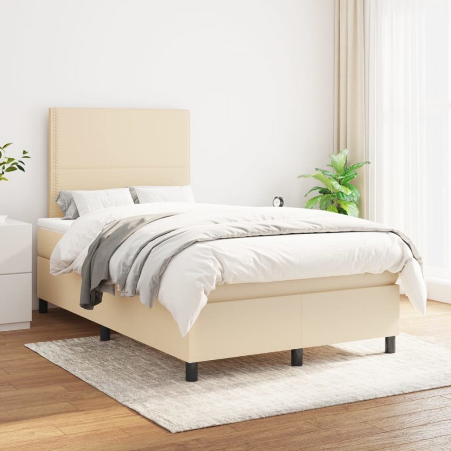 Cadre de lit avec matelas Crème 120x200 cm Tissu