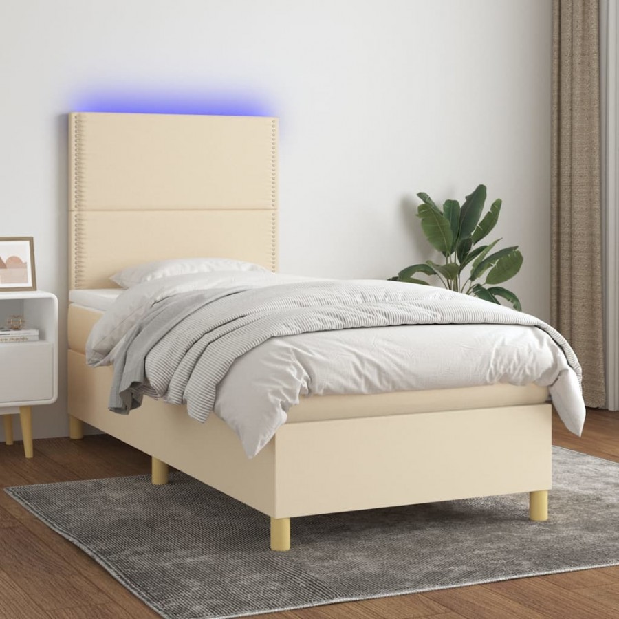 Cadre de lit et matelas et LED Crème 100x200cm Tissu