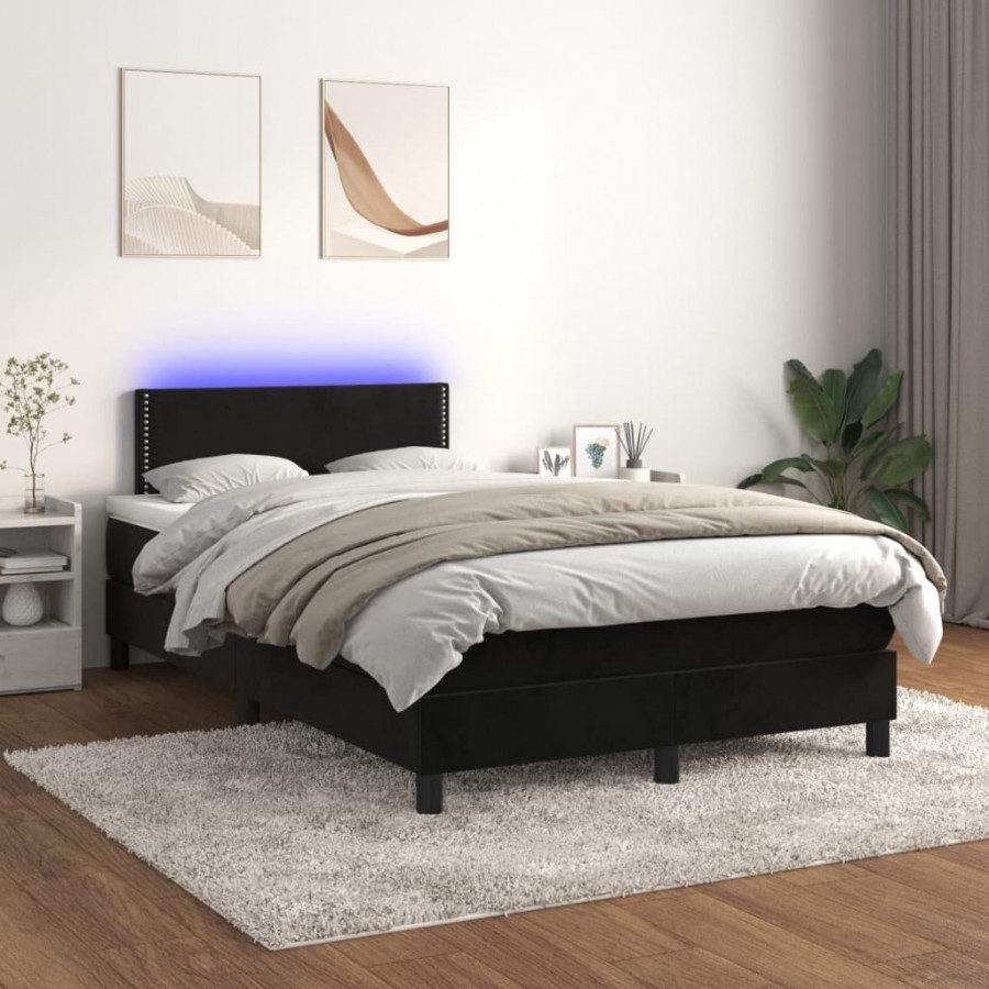 Cadre de lit avec matelas LED Noir 120x200cm Velours