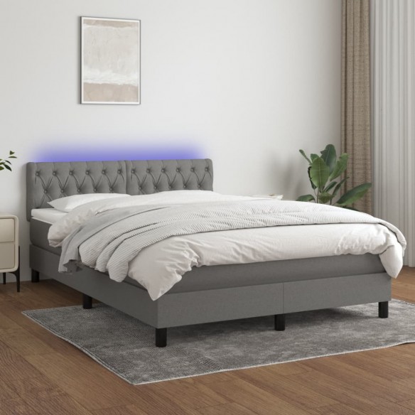 Cadre de lit et matelas et LED Gris foncé 140x190 cm