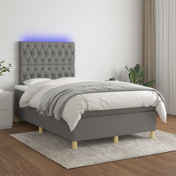 Cadre de lit et matelas et LED Gris foncé 120x200 cm