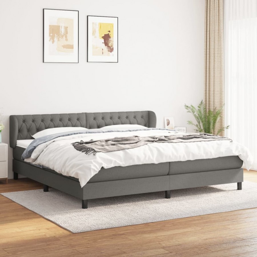 Cadre de lit avec matelas Gris foncé 200x200cm Tissu