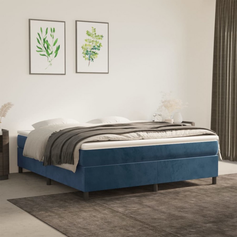 Cadre de lit et matelas Bleu foncé 160x200cm Velours