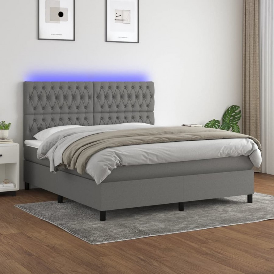 Cadre de lit et matelas et LED Gris foncé 160x200 cm