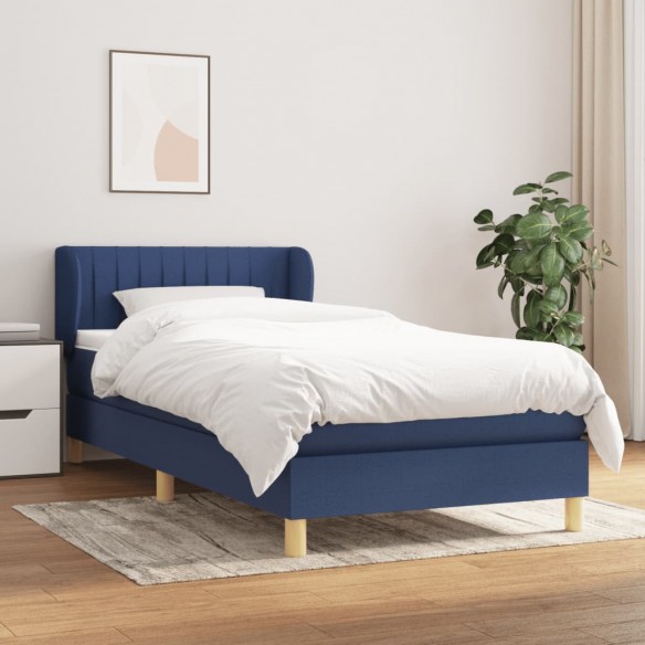 Cadre de lit avec matelas Bleu 90x190 cm Tissu