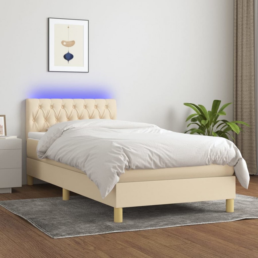 Cadre de lit avec matelas LED Crème 90x200 cm Tissu