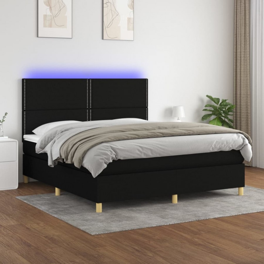 Cadre de lit et matelas et LED Noir 160x200 cm Tissu