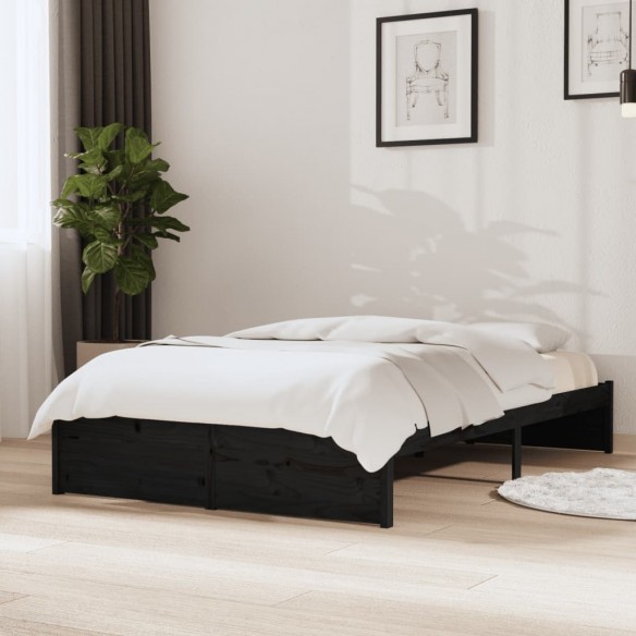 Cadre de lit Noir Bois massif 120x190 cm Petit double