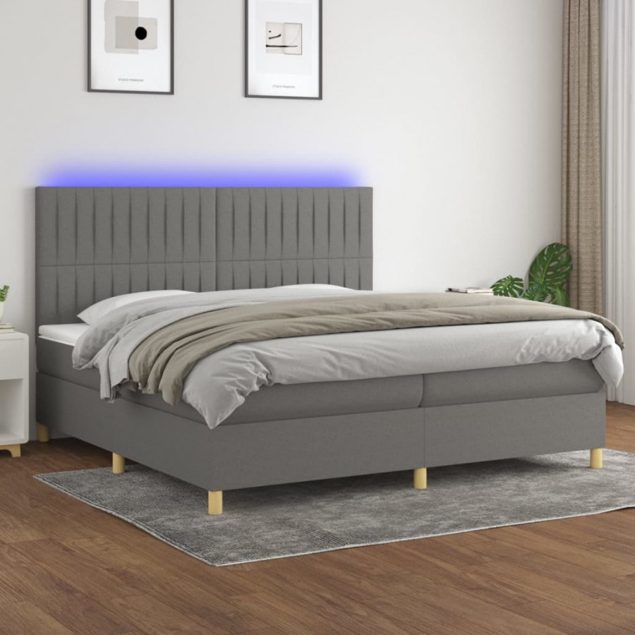 Cadre de lit et matelas et LED Gris foncé 200x200 cm