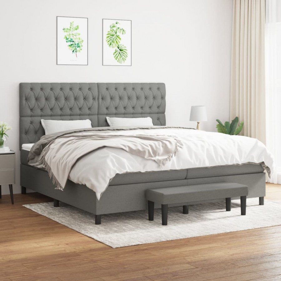 Cadre de lit avec matelas Gris foncé 200x200cm Tissu