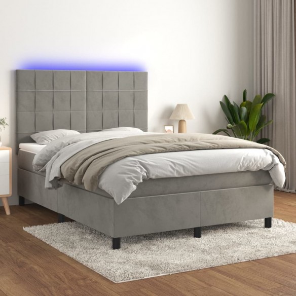 Cadre de lit matelas et LED Gris clair 140x190 cm