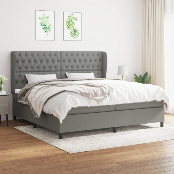 Cadre de lit avec matelas Gris foncé 200x200cm Tissu