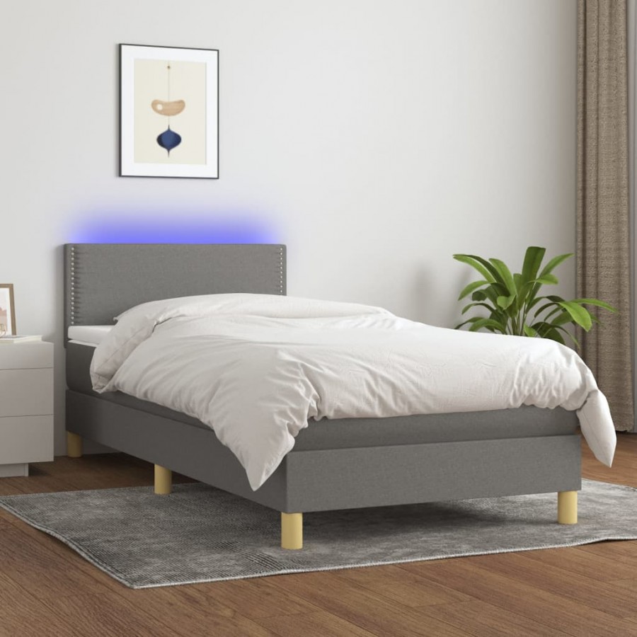 Cadre de lit avec matelas et LED Gris foncé 90x190cm