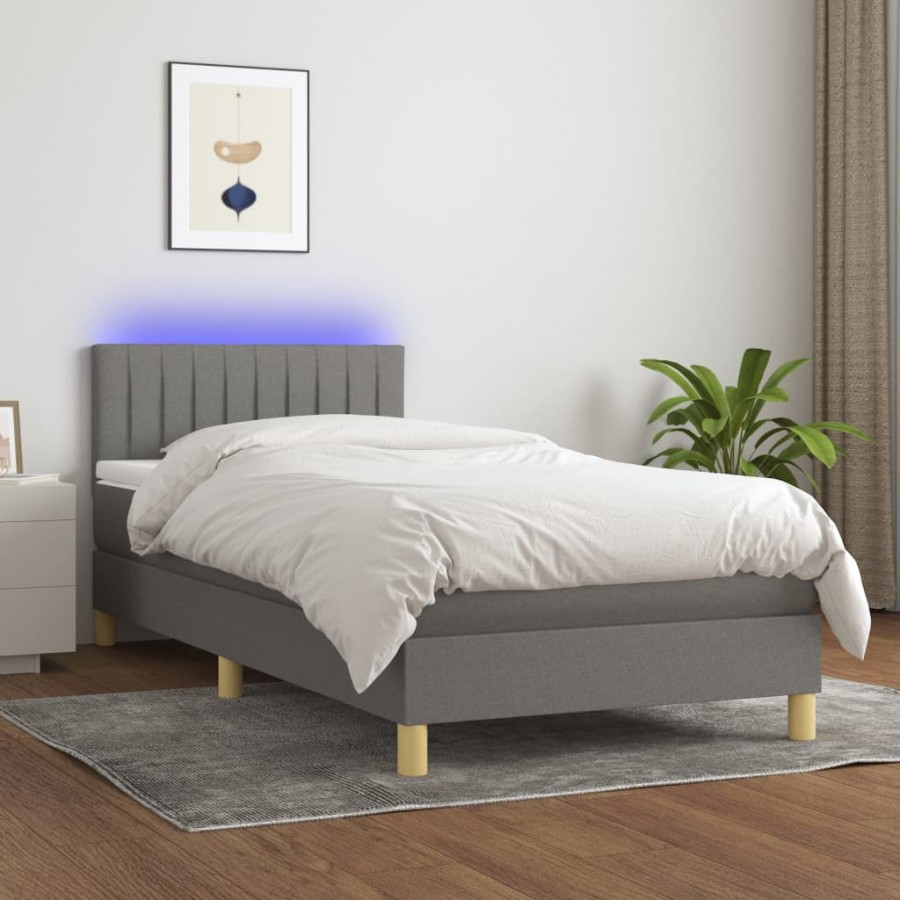 Cadre de lit et matelas et LED Gris foncé 100x200 cm