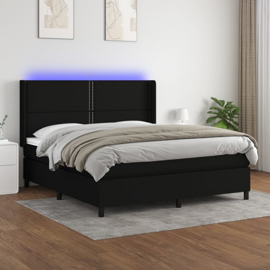 Cadre de lit matelas LED Noir 160x200 cm Tissu